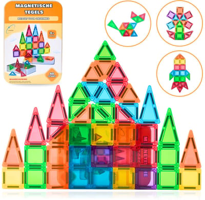 ValueStar Magnetische Tegels Reisset - 40 stuks - MagnaTiles Travel Set - Bouwblokken - Magnetic Tiles - Magneten Speelgoed - Magnetische Tegels - Bouwstenen - Montessori Speelgoed - Magnetic tiles Racebaan - Het Grote Speelgoedboek 2025