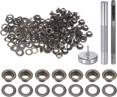 Set van 100 koperen ogen 3,5 mm met perforator, perforator voor ogen, gereedschap voor oogjes voor kleding van leer, stof, brons