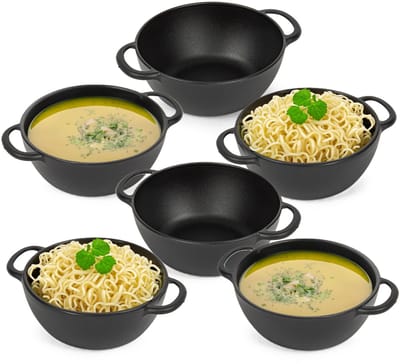 Plasticforte Soepkommen met hengsels - 6x - Campinglife - kunststof - D11 x H5 cm - 370 ml - zwart - stapelbaar - onbreekbaar