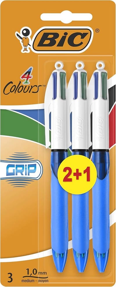 Kleurige Grip Balpennen Medium Punt 1mm - Verpakking van 3