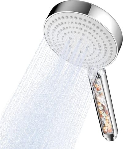 Filtered douchekop met 6 spuitstanden, groot formaat, waterbesparend ontwerp, chroom en wit