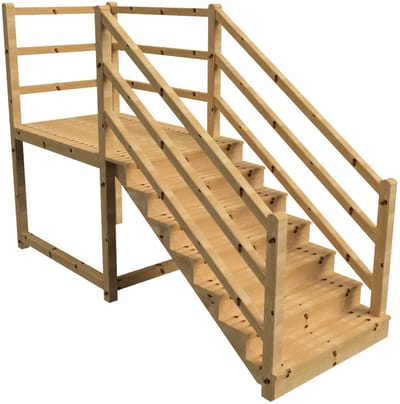 MILANO buitentrap 7 gesloten treden H122 cm - bordes L189 x B120 cm - trapleuning links en rechts - bordesleuning rechts en achteraan