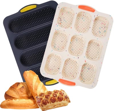 Dailygoods - Siliconen Baguettevorm, 2-Pack Mini Sandwich Toast Bakplaat Anti-aanbak Siliconen Frans Brood Bakvorm, Herbruikbare Mesh Broodvorm Keuken Huishoudelijk Geperforeerd Kookgereedschap