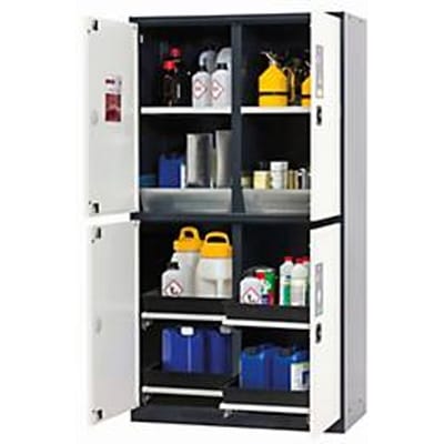 asecos CS-CLASSIC-MultiRisk chemische opslagkast, scharnierende deuren, zuiver wit front, B 1055 x D 520 x H 1950 mm