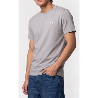 Calvin Klein Short Sleeve Badge 30s Jersey Formal Gray Taglia: S | Magliette basic Outlet | Uomo | Grigio