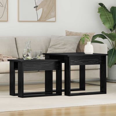 vidaXL - Koffietafel - Set - 2 - st - Zwart - Eiken - 50 - x - 52 - x - 42 - cm - Bewerkt - hout