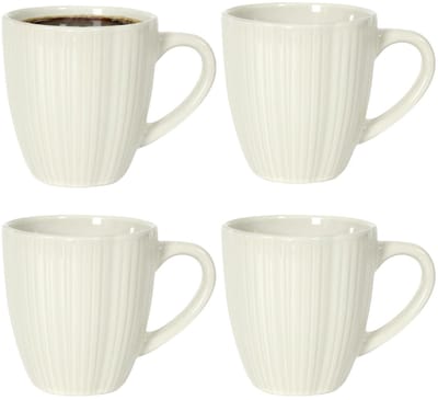 Home Deco Factory koffiemok / thee beker - 4x - gebroken wit - 33 cl - keramiek - vaatwasser bestendig - servies - bekers