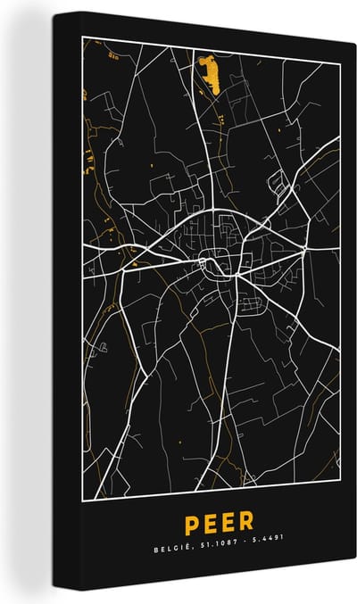 Canvas Schilderij Stadskaart - Plattegrond - Peer - Goud - Kaart - 20x30 cm - Wanddecoratie