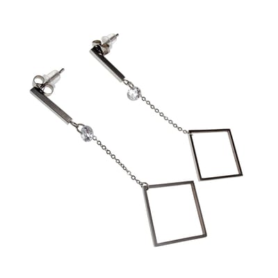 Oorbellen met Zirkonia en Ketting, 70mm Lange Oorbellen, Gepolijst RVS, Dames - Minimalistisch Design