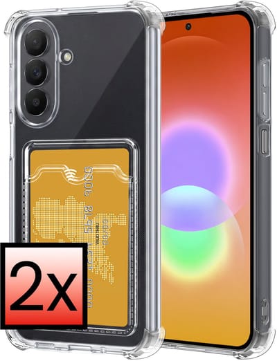 Hoesje - 2 Stuks - Geschikt voor Samsung Galaxy A27 - Met Pashouder en Kaarthouder - Telefoon Hoes Shockproof - Siliconen Case - Back Cover - Shock Proof - Pasjes Houder - Transparant