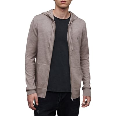 AllSaints Mode Merino Zip Hood Stone Taupe Marl Size: XXL | Hoodies Outlet | Heren | Bruin