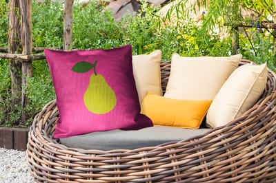 Sierkussen Buiten - Illustratie - Fruit - Peer - Groen - 60x60 cm - Weerbestendig