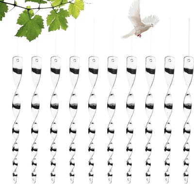 Effectieve Reflecterende Vogelafschrikking: Set van 10 Windspiralen voor Balkon en Tuin, 29.5 cm, Scarecrow Decoratie en Vogelwering in Zilver