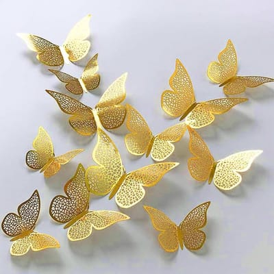 12x Vlinders 3D - Muurvlinders - Vlinder decoratie voor muur - Vlinderstickers - Muurstickers - Butterfly wall sticker - Vlinders in kamer - 3D stickers - Goud - Jonyx