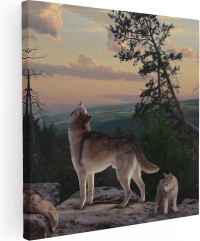 Artaza Canvas Schilderij Wolf - 80x80 cm - Wanddecoratie Dieren - Muurdecoratie Bos - Schilderijen Op Canvas Natuur