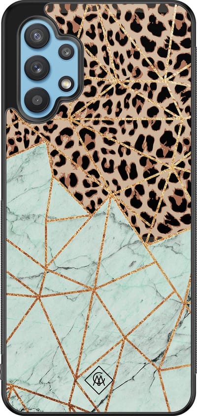 Casimoda® hoesje - Geschikt voor Samsung Galaxy A32 5G - Luipaard Marmer Mint - Zwart TPU Backcover - Luipaardprint - Mint