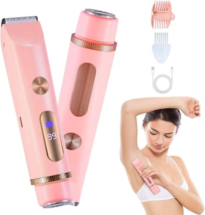 1 artikel - Ontharingsapparaat - Bikini trimmer - 2-in-1 Vrouwen Scheerapparaat - met LCD-display - IPX6 - snoerloos, pijnloos, waterdicht scheerapparaat met dubbele kop - geschikt voor de schaamstreek, het gezicht en het lichaam van vrouwen - Roze
