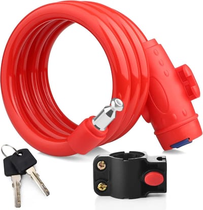 Candala Fietskabelslot, [Zeer Veilig] Heavy Duty 12mm Dik Fietsslot met 2 Sleutels, Het Beste voor Fietsen, Motorfietsen, Scooters, Kinderwagens, Skateboards, Ladders en Poorten - Rood