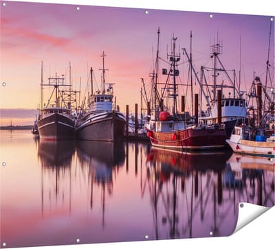 Gards Tuinposter Schepen in de Haven - Boten - 160x120 cm - Tuindoek - Tuindecoratie - Wanddecoratie buiten - Tuinschilderij