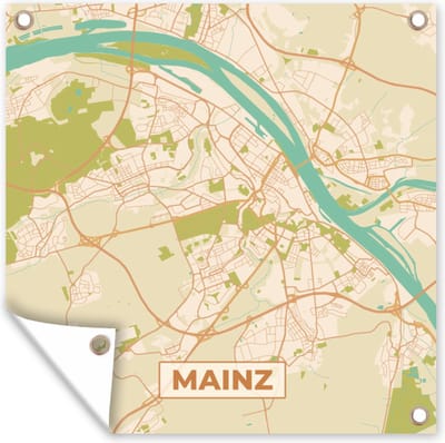 Tuin poster Plattegrond - Mainz - Vintage - Kaart - Stadskaart - 200x200 cm - Tuindoek