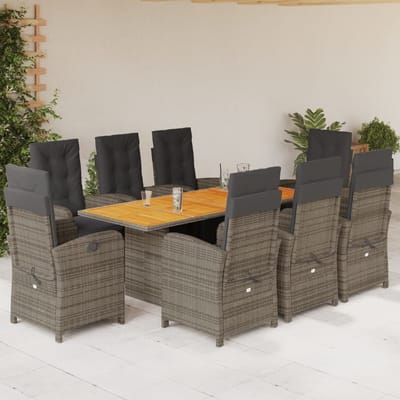 vidaXL - 9-delige - Tuinset - met - kussens - poly - rattan - grijs