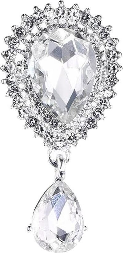 Fako Bijoux® - Broche - Druppel Kristal - 24x48mm - Zilverkleurig