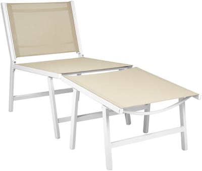 MARCEDDI -Tuinstoel met voetenbank - Beige/Wit - Textileen