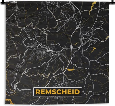 Wandkleed - Wanddoek - Remscheid - Stadskaart - Kaart - Plattegrond - Duitsland - Goud - 180x180 cm - Wandtapijt