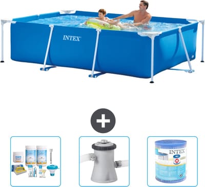 Intex Rechthoekig Frame Zwembad - 260 x 160 x 65 cm - Blauw - Inclusief Onderhoudspakket - Zwembadfilterpomp - Filter - 4-delig
