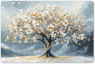 Placemats 45x30 cm - Placemat kunststof - 1 stuk - Boom - Winter - Levensboom - Modern - Goud - Borden onderleggers - Decoratie voor op tafel - Keuken tafeldecoratie accessoires - Vinyl onderlegger - Tafelversiering