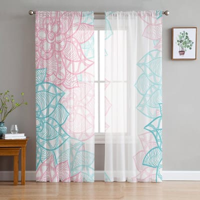 Mandala Bloem Lijn Textuur Moderne Tule Gordijnen Voor Woonkamer Slaapkamer Huis Keuken Raam Transparante Gordijnen 135W x 114H(cm) white