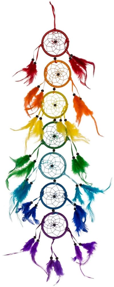 Dailygoods- Dromenvanger kleurrijk - Regenboogveren - Boho-decoratie - Lengte 65 cm - Handgemaakt - Vangt slechte dromen. - Droomvanger