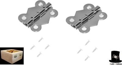 Bob Online ™ - 2 Stuks – Zilver Scharnieren + 8 Stuks Bijpassende Schroeven – 2 Pieces – Silver Color Hinges + 8 Screws – Zilver Kleur Scharnieren met Vaste Pen – 2,5 cm * 2,9 cm Scharnieren – Vlinder Scharnieren – Butterfly Hinges – DIY Scharnieren