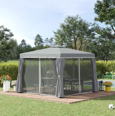 HAUSS SPOLE Partytent – Dubbeldak Met Muggengaas – 296 x 296 cm – Aluminium En Polyester – Donkergrijs – Voor Tuin, Terras En Binnenplaats