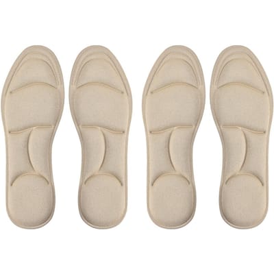 4 stuks 5D massage-inlegzolen van traagschuim, verdikte, ademende demping, comfortabele inlegzool voor hoge hakken EU37-38 beige