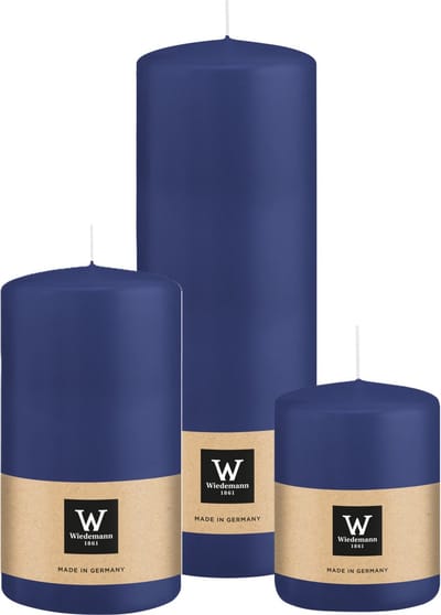 Wiedemann Cilinderkaarsen/stompkaarsen - set van 3 - donkerblauw - 6x8/7x13/7x20 cm