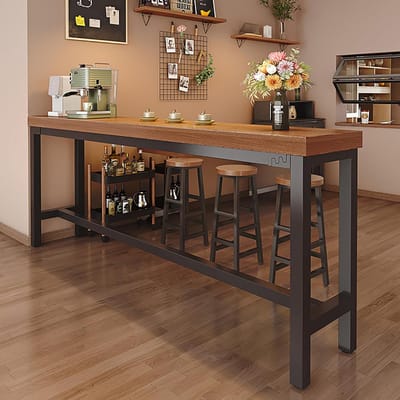 Hoge Bartafel - Eetkamer Tafel - Ontbijthoek - Verstelbare Voetkussens - 180 x 40 x 105 - Houtkleurig