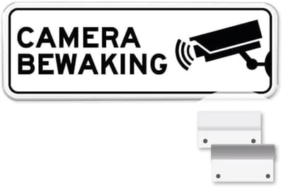 Camerabewaking bord - Weerbestendig Aluminium - 40x15 cm - Bevestiging: Met muur-/ wandmontage beugels