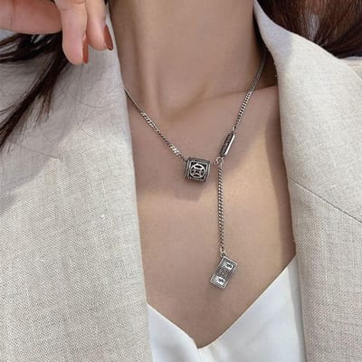 Collier tendance en argent sterling 100 % 925 pour femme, chaîne tendance, design dollar, bijoux, cadeaux d'anniversaire, ne se décolore pas 50cm gray