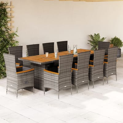 vidaXL - 11-delige - Tuinset - met - kussens - poly - rattan - grijs