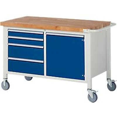 Werkbank serie 8470, verrijdbaar, 4 schuiflades, 1 deur, Breedte 1250