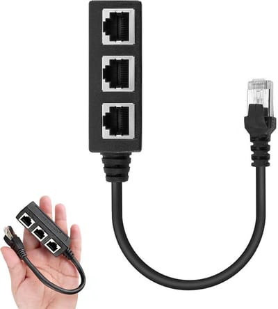 Ethernet Splitter Kabel - Netwerk Verdeler - Poorten Uitbreiden - 3 Aansluitingen - 12.5 x 12.5 cm - Zwart