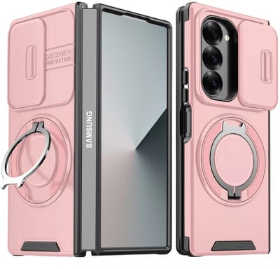 Hoesje Geschikt voor Samsung Galaxy Z Fold 6 hoesje Rose Goud backcover met Met Draaibare Ring Houder en camera bescherming