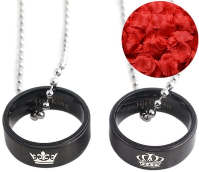 King & Queen Ketting Set + Rozenblaadjes = Valentijn Cadeautje voor Hem en Haar - Valentijnsdag - Valentijn Cadeautje voor Mannen