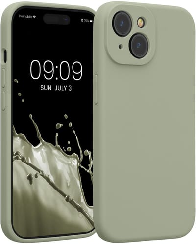 kwmobile telefoonhoesje geschikt voor Apple iPhone 15 - TPU backcover met siliconen coating - Smartphone case in grijsgroen