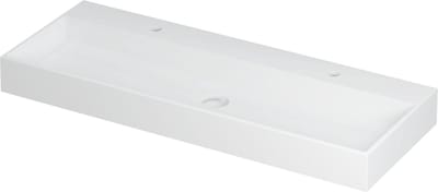 INK United wastafel porselein met 2 kraangaten inclusief porseleinen click plug en verborgen overloop systeem 120x45x11cm, mat wit