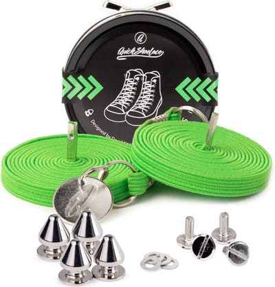 Quick shoelaces - Met één hand veters strikken - NEON Green - Schoenveter met fixatie spikes - Neon Groen
