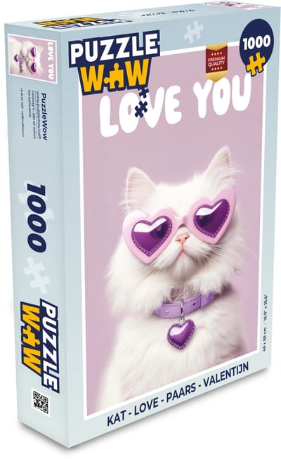 Puzzel Kat - Love - Paars - Valentijn - Legpuzzel - Puzzel 1000 stukjes volwassenen