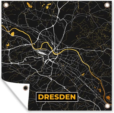 Tuin poster Dresden - Goud - Stadskaart - Plattegrond - Kaart - Duitsland - 200x200 cm - Tuindoek