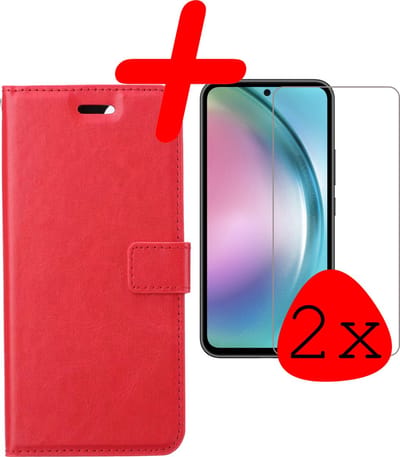 Hoesje Met 2x Screenprotector - Geschikt voor Samsung Galaxy A54 - Luxe Pasjeshouder - Bookcase Portemonee - Flip Case - Kunstleer Book Case - Flipcase Hoes - Book Cover - Walletcase - Portemonneehoes - Donkerroze